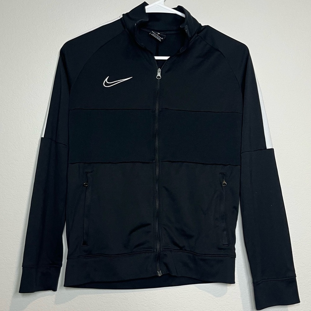 Nike Girls Large Dry-fit Black white full zip sweater athletic preppy collegiate